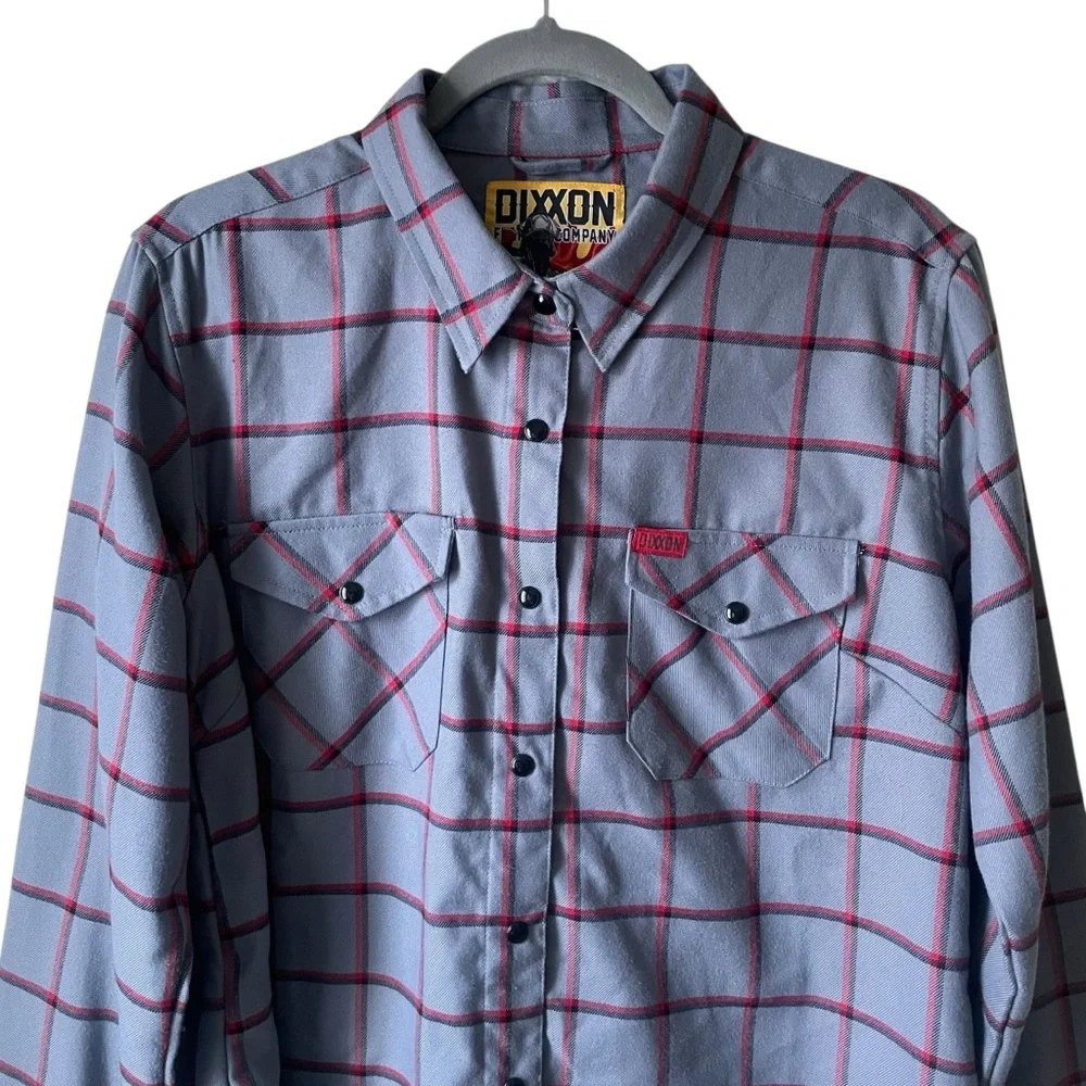 DIXXON Women’s Smoke Eater Flannel Shirt Plaid Gray Red  Large NWOT - Picture 3 of 8